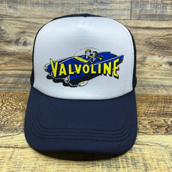 Valvoline Mens Trucker Hat Navy Snapback Vintage Logo Retro Baseball Cap - Picture 2 of 8